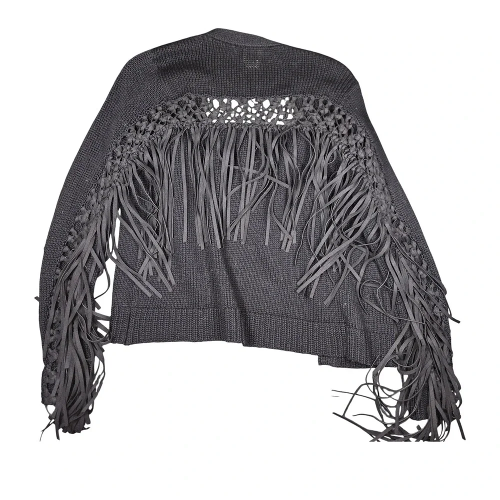 Haute Hippie Black Fringe Knit Open Front Cardigan Sweater XS - Picture 5 of 5